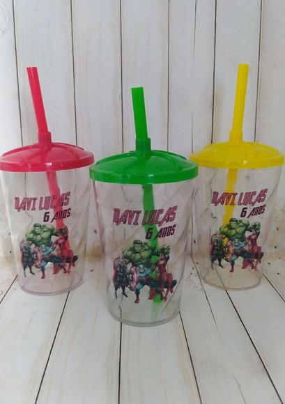 Copo Twister com Canudo Vingadores