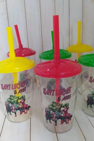 Copo Twister com Canudo Vingadores