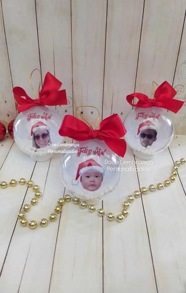 Esfera Bolinha de Natal com Rostinho e Chapéu Gorro Natal