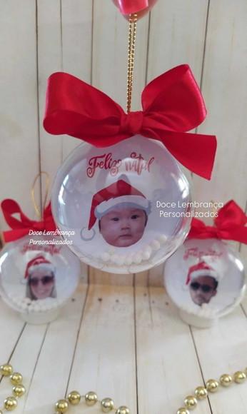 Esfera Bolinha de Natal com Rostinho e Chapéu Gorro Natal