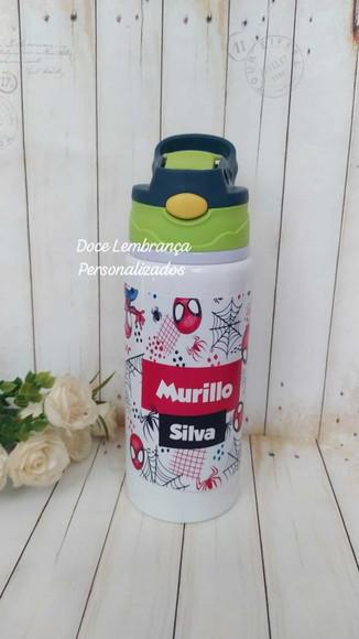 Garrafa Kids Escolar Homem Aranha Personalizada com Nome