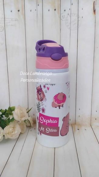 Garrafa Kids Escolar Capivara Personalizada com Nome