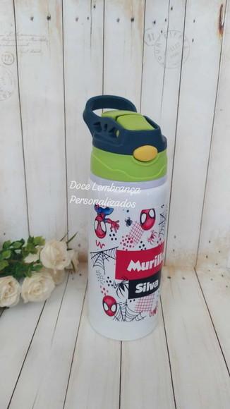 Garrafa Kids Escolar Homem Aranha Personalizada com Nome