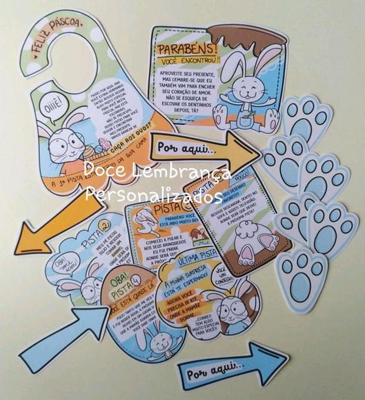 Kit Caça aos Ovos Coelho da Páscoa Azul e Laranja