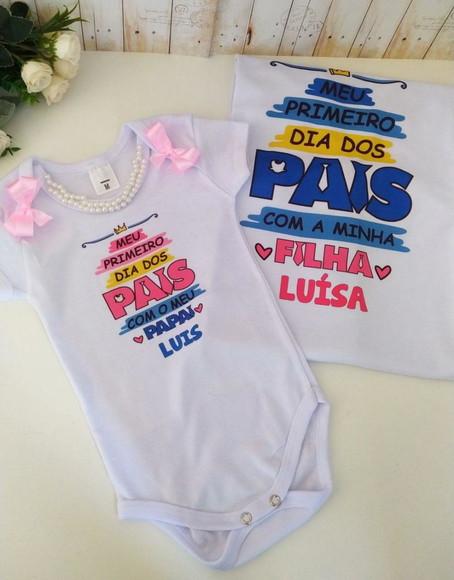 Kit Camiseta + Body Menina Decorado Dia dos Pais