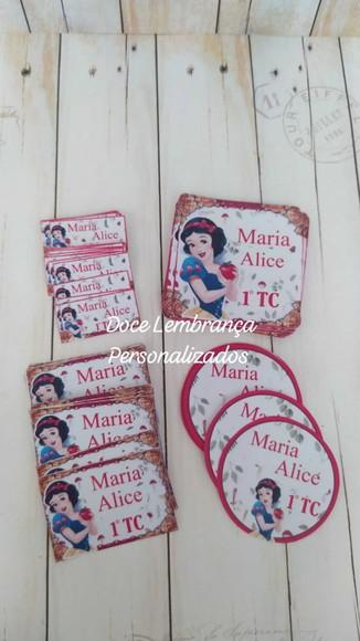 Kit Escolar Branca de Neve Etiqueta Garrafa Kids Agenda