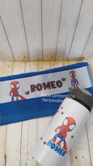 Kit Escolar Toalhinha Garrafa Homem Aranha com Nome