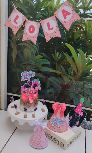 Kit Festa Aniversário Pet com 2 Chapeuzinhos Personalizados