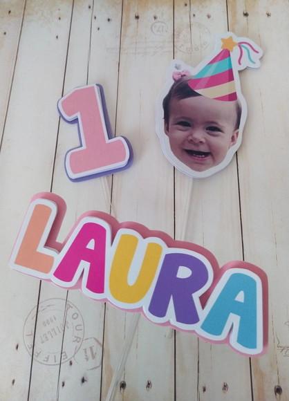 Kit Topper Bolo e Docinhos com Foto Carinha Aniversário Bebê