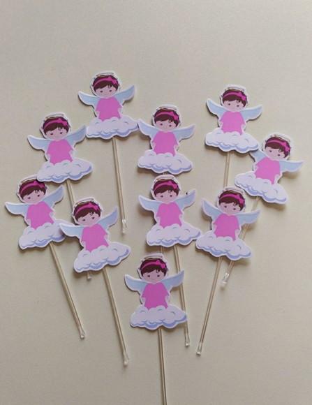 Kit Topper Para Bolo E Docinhos Batizado Menina 3d
