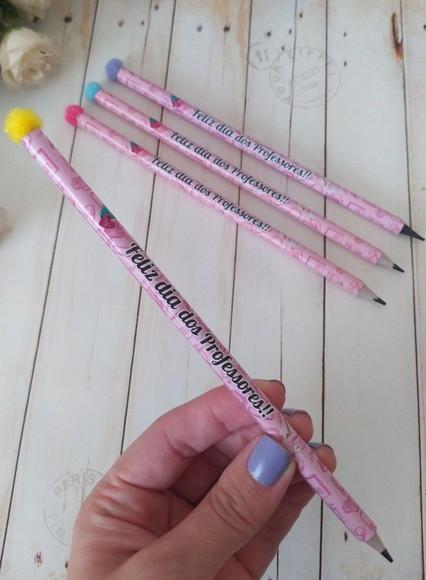 Lápis Pompom Personalizado Dia dos Professores