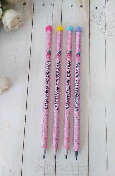 Lápis Pompom Personalizado Dia dos Professores