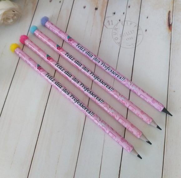 Lápis Pompom Personalizado Dia dos Professores