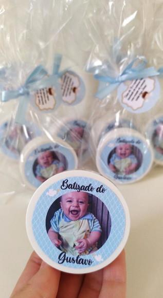 Lembrancinha Batizado com Foto (latinha com Mini Terço)