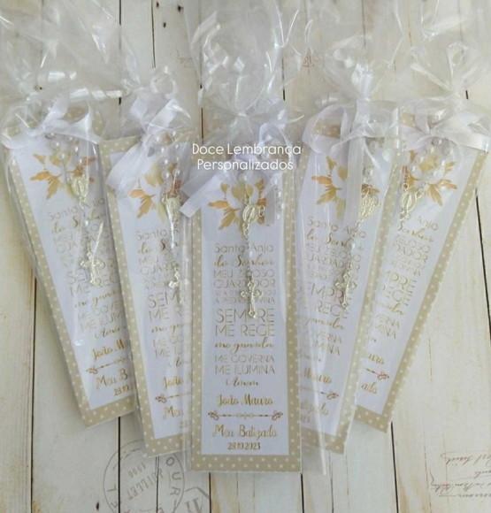 Marca Página Lembrancinha Batizado Branco e Dourado