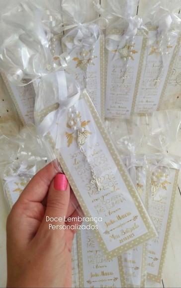 Marca Página Lembrancinha Batizado Branco e Dourado