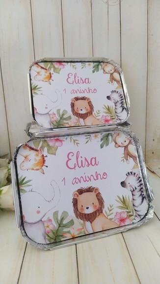 Marmitinha Safari Rosa Menina Kit Lanche Festa na Escola