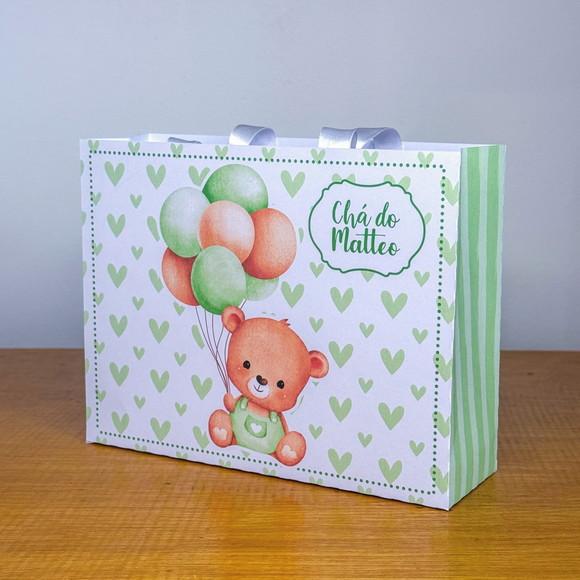 Sacolinha Personalizada Urso Verde Chá de Bebê Aniversário