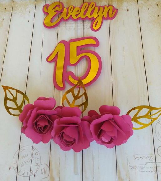 Topper 15 Anos Flores de Papel 3d