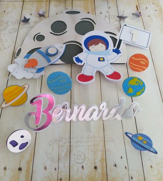Topper de Bolo 3d Astronauta Aniversário Infantil