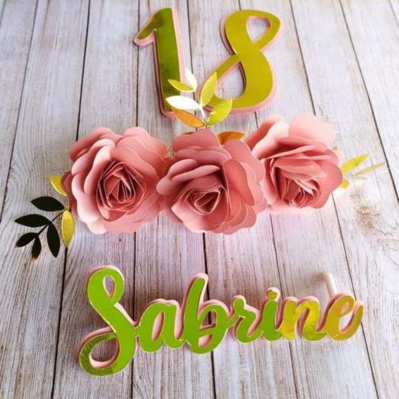 Topper de Bolo 3d 18 Anos Flores Menina