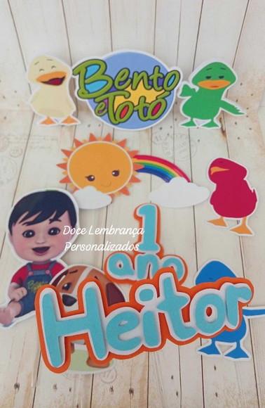 Topper de Bolo 3d Bento e Totó Aniversário Mêsversario