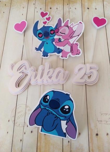 Topper de Bolo 3d Stitch e Angel