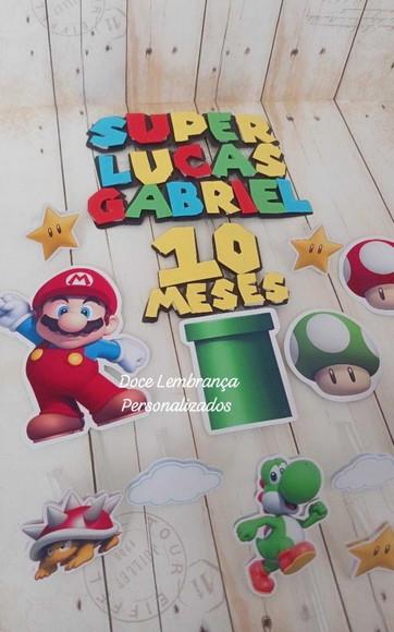 Topper de Bolo 3d Super Mario Aniversário Infantil Adulto
