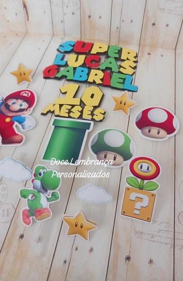 Topper de Bolo 3d Super Mario Aniversário