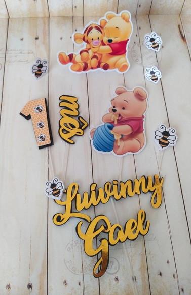 Topper de Bolo 3d Ursinho Pooh Mesversario