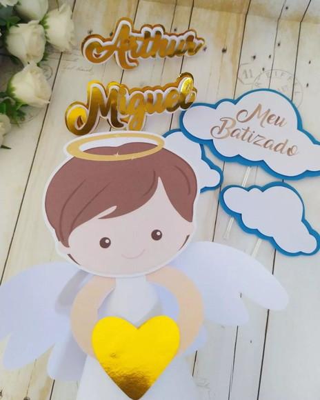 Topper de Bolo Batizado Menino 3d Personalizado