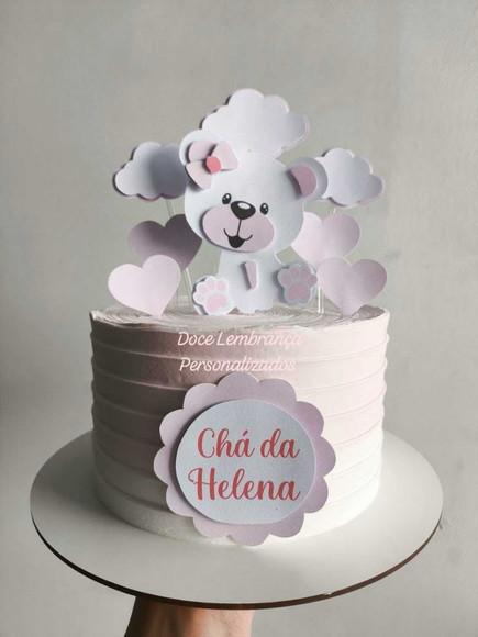 Topper de Bolo Chá de Bebê Mesversario Ursinho em Camadas