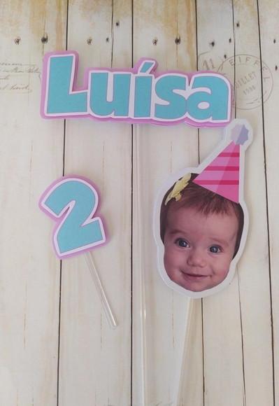 Topper de Bolo com Foto Carinha Chapeuzinho Aniversário Bebê