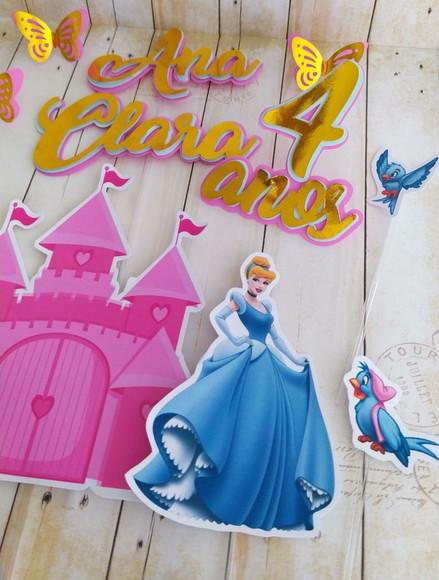 Topper de Bolo Cinderela 3d Personalizado