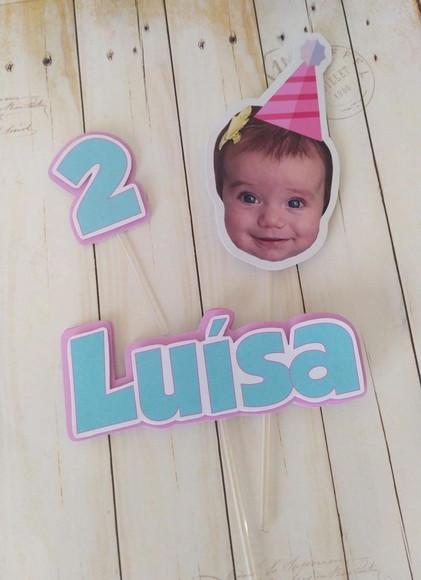 Topper de Bolo com Foto Carinha Chapeuzinho Aniversário Bebê