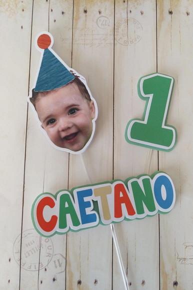Topper de Bolo com Foto Carinha Chapeuzinho Aniversário Bebê