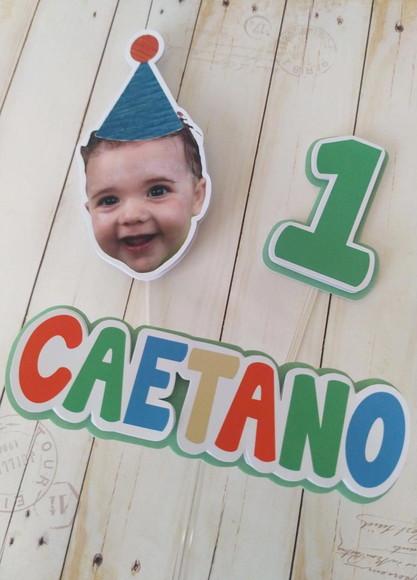 Topper de Bolo com Foto Carinha Chapeuzinho Aniversário Bebê