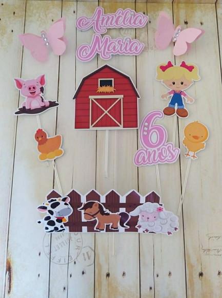 Topper de Bolo Fazendinha Rosa Menina