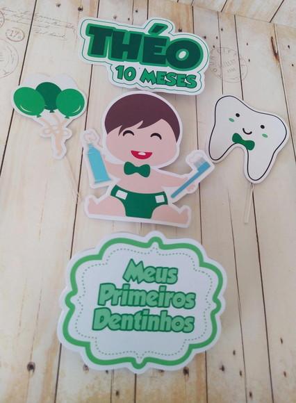 Topper de Bolo Meu Primeiro Dentinho Mesversário Bebê Menino