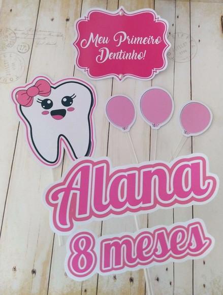 Topper de Bolo Meu Primeiro Dentinho Mesversário Bebê Menina