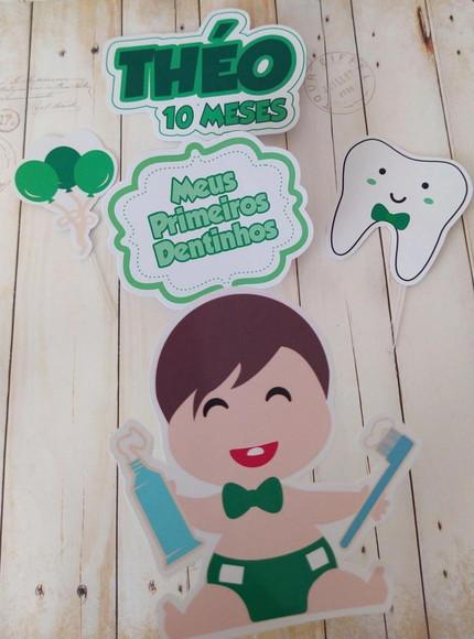 Topper de Bolo Meu Primeiro Dentinho Mesversário Bebê Menino