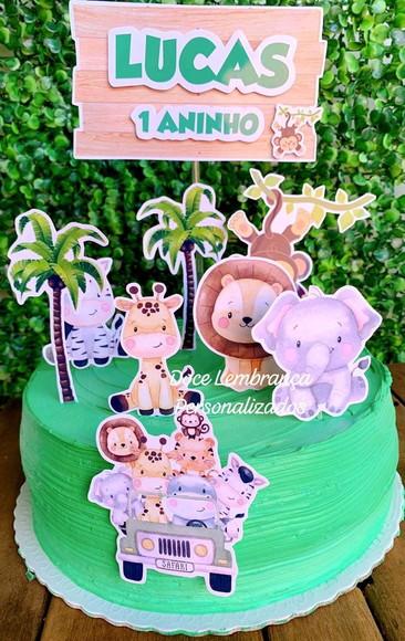 Topper de Bolo Safari Baby Menino Aniversário Infantil