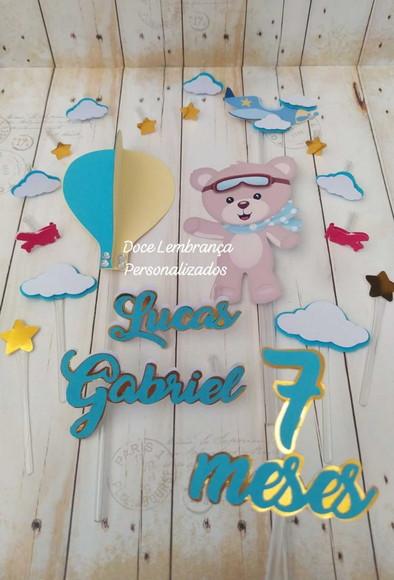 Topper de Bolo Urso Baloeiro Mêsversario Aniversário