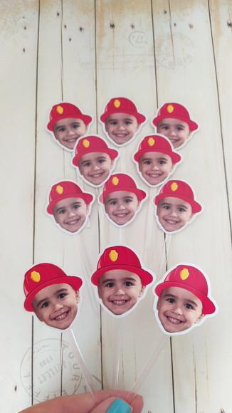 Topper Docinhos Rostinho Chapéu Capacete Bombeiro