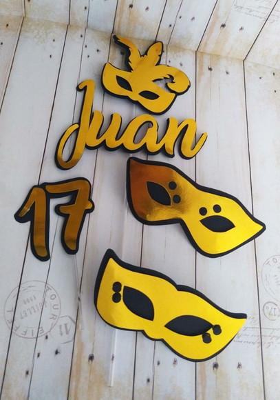 Topper para Bolo Baile de Máscara 3d Personalizado