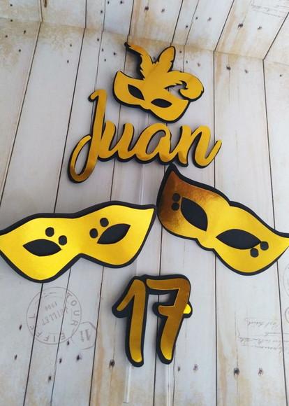 Topper para Bolo Baile de Máscara 3d Personalizado