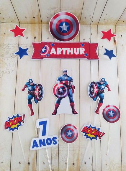 Topper para Bolo Capitão América Personalizado