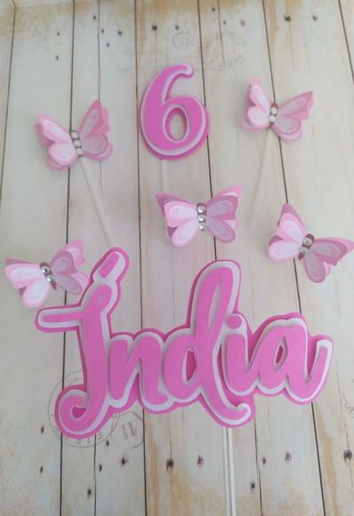 Topper para Bolo Borboletas 3d Rosa