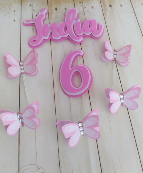 Topper para Bolo Borboletas 3d Rosa