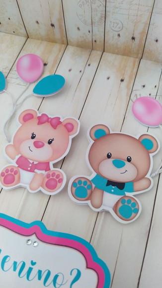 Topper para Bolo Chá Revelação Urso e Balões Personalizado